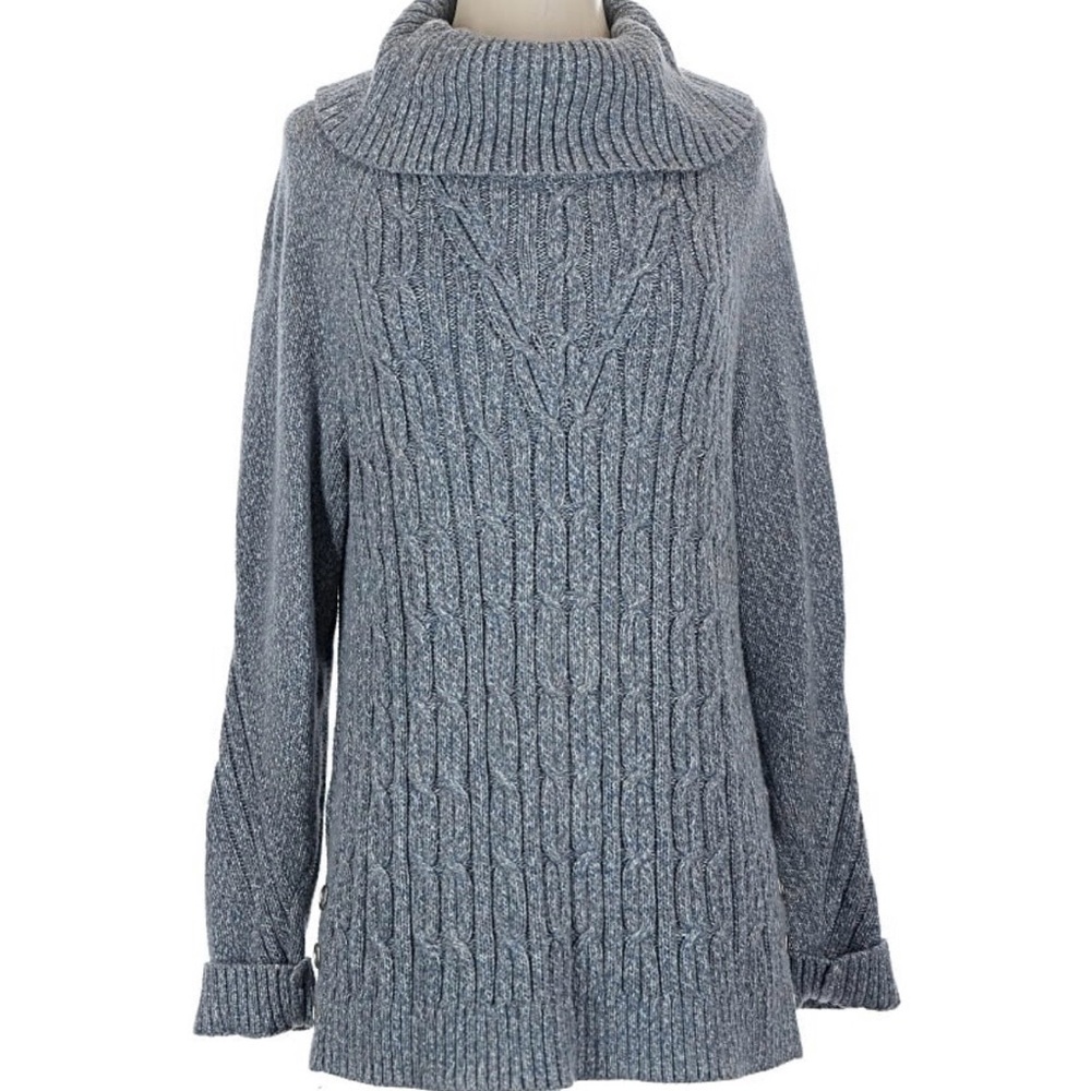 Talbots Blue Cable Knit Cowl Neck Sweater